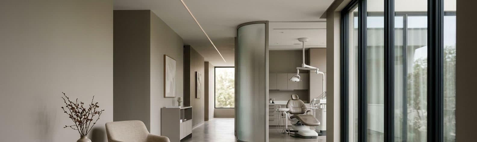 Interior de uma clínica odontológica moderna e minimalista